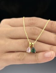 Doğum Taşı Kolye-Damla Kesim Çoklu Taşlı  Kolye
