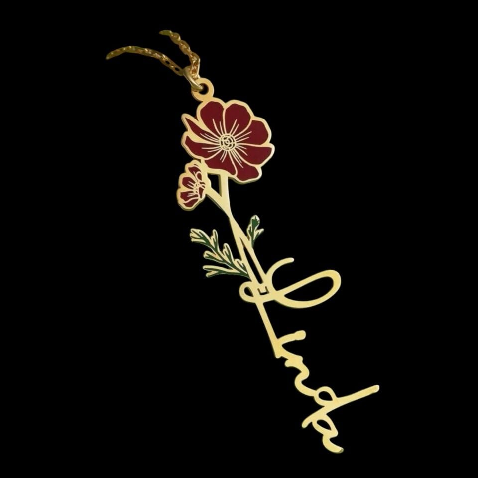 Kişiye Özel Çiçekli İsim Kolye – Altın Kaplama Zarif Tasarım | Anlamlı Hediye | Anneler Günü – Sevgililer Günü – Doğum Günü