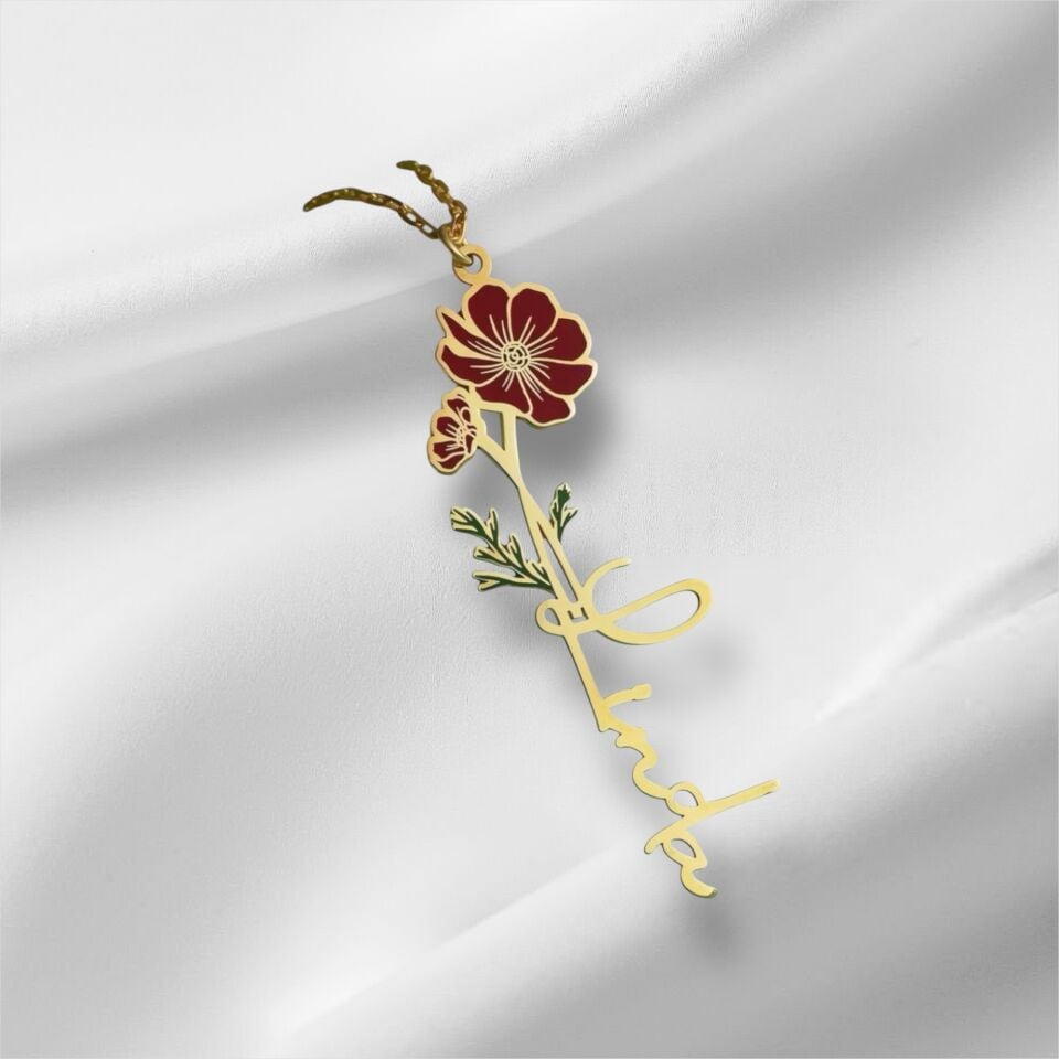 Kişiye Özel Çiçekli İsim Kolye – Altın Kaplama Zarif Tasarım | Anlamlı Hediye | Anneler Günü – Sevgililer Günü – Doğum Günü