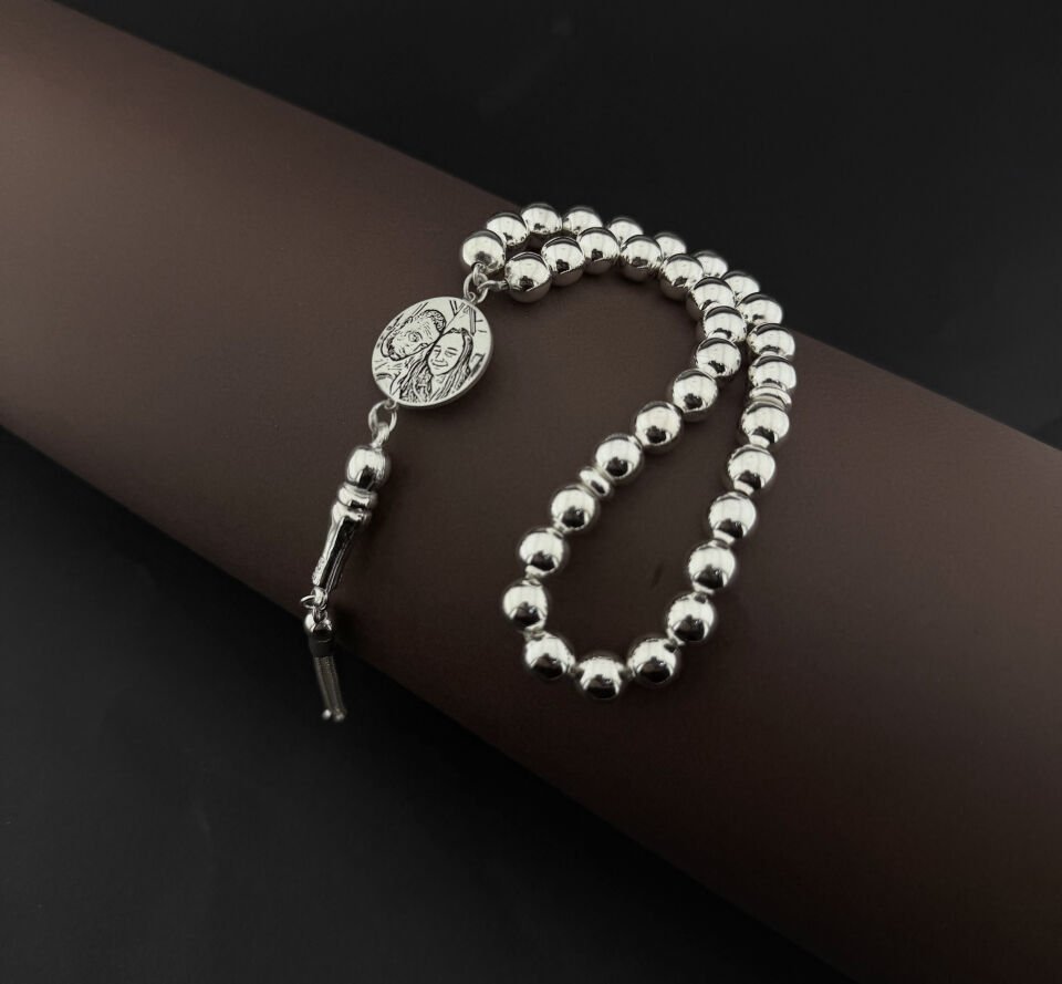 Gümüş Tesbih – Ayetel Kürsi Yazılı, Kişiye Özel Dua veya Resim Eklenebilir, El İşçiliği Manevi Hediyelik