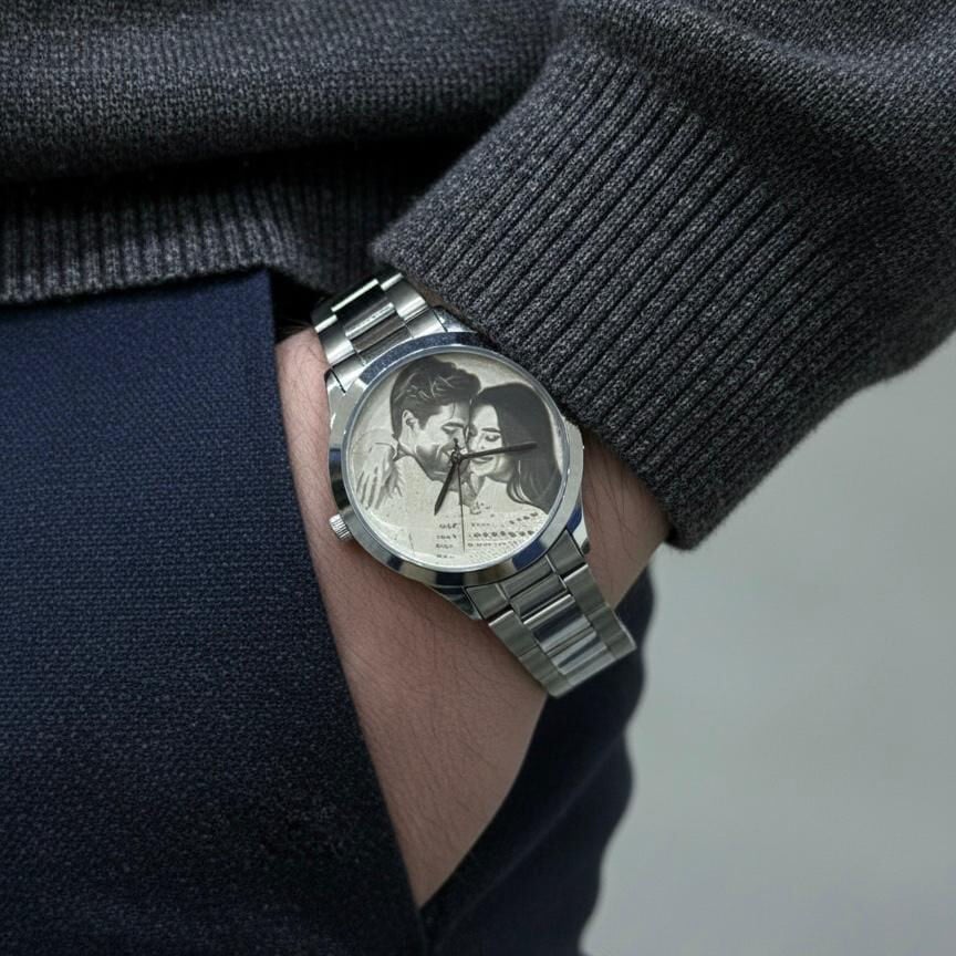 Kişiye Özel Fotoğraflı Gümüş İşlemeli Kol Saati