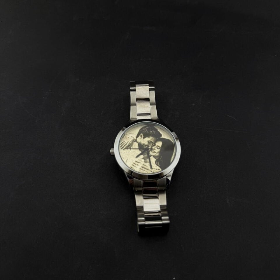 Kişiye Özel Fotoğraflı Gümüş İşlemeli Kol Saati