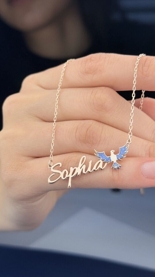 Kuş Figürlü İsim Kolye – Kişiselleştirilebilir Gümüş Takı 65 cm - Gümüş (Silver) Renk