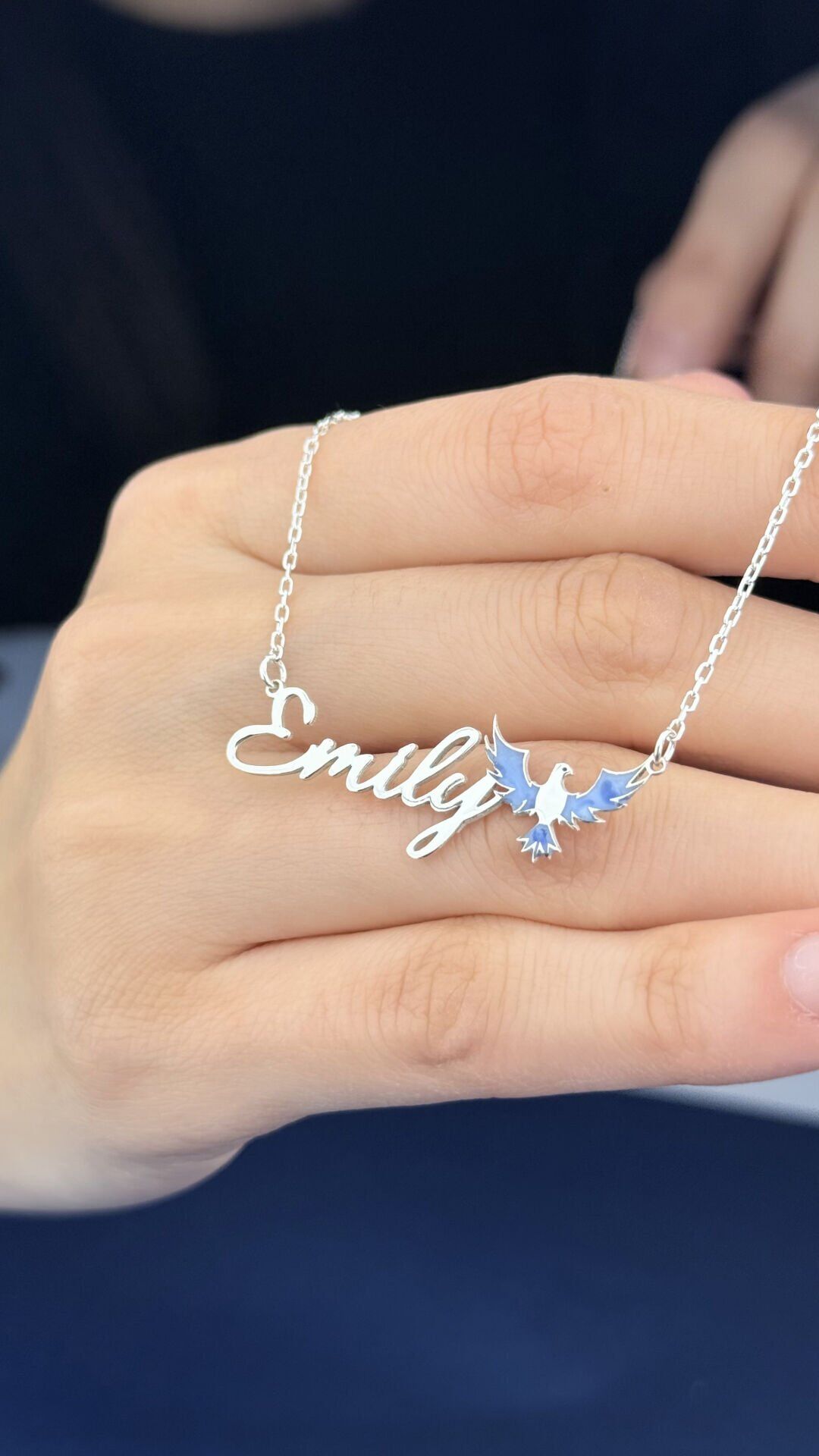 Kuş Figürlü İsim Kolye – Kişiselleştirilebilir Gümüş Takı 65 cm - Gümüş (Silver) Renk