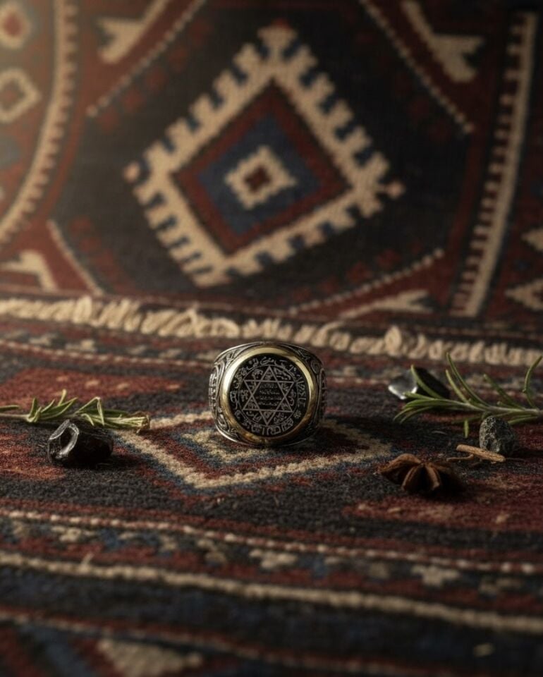 Özel Tasarım Süleyman Mührü Gümüş Erkek Yüzük