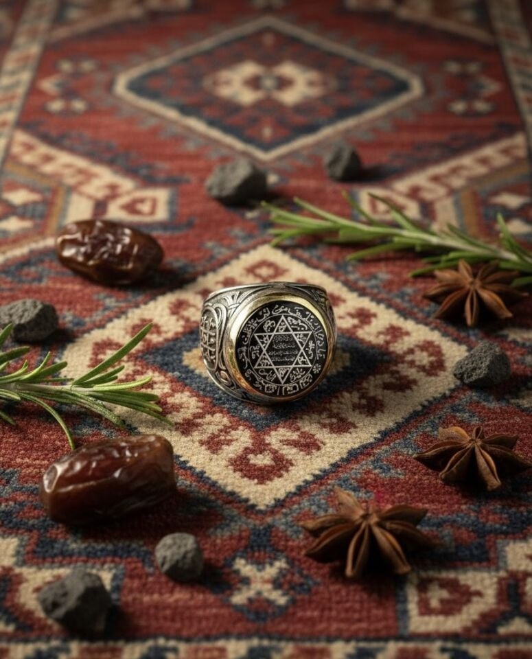 Özel Tasarım Süleyman Mührü Gümüş Erkek Yüzük