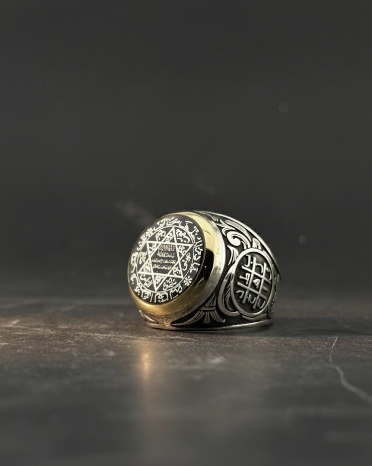 Özel Tasarım Süleyman Mührü Gümüş Erkek Yüzük