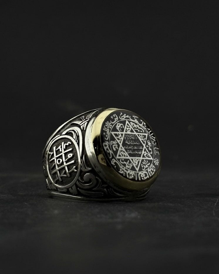 Özel Tasarım Süleyman Mührü Gümüş Erkek Yüzük