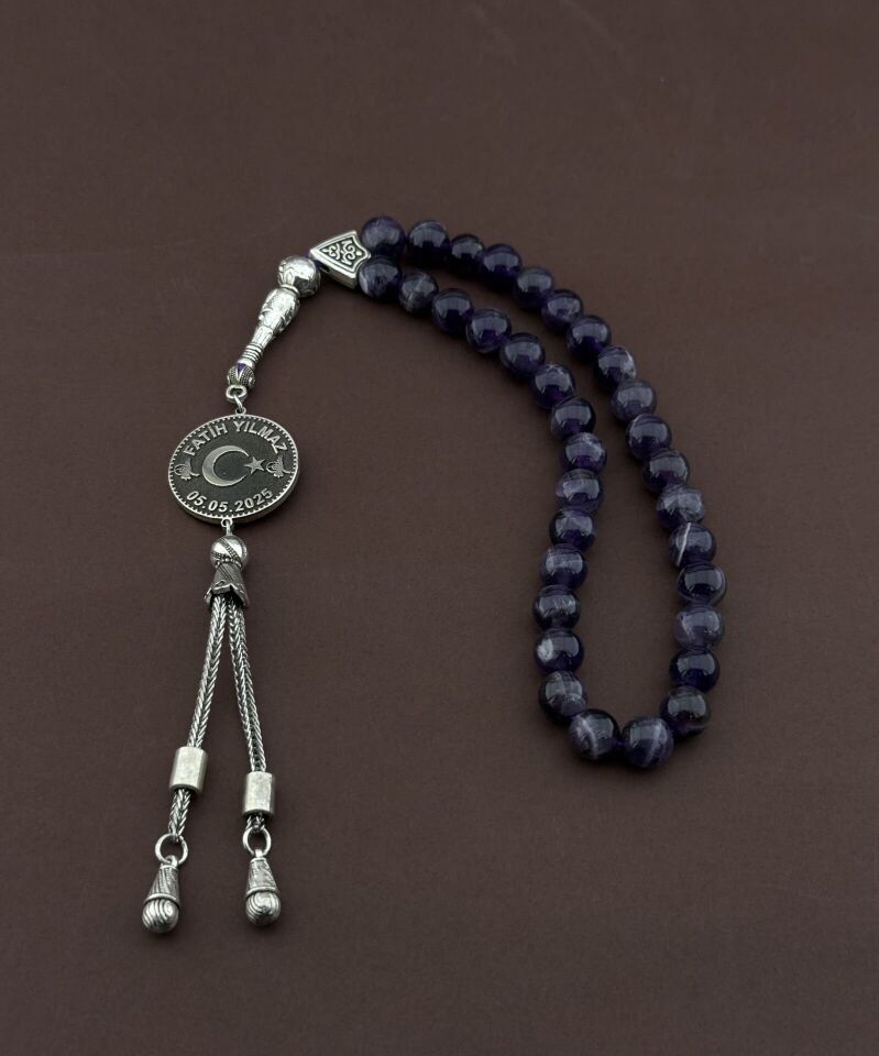 Kişiye Özel Ametist Taşlı Tesbih – Gümüş Diskli & Disksiz Seçenekli