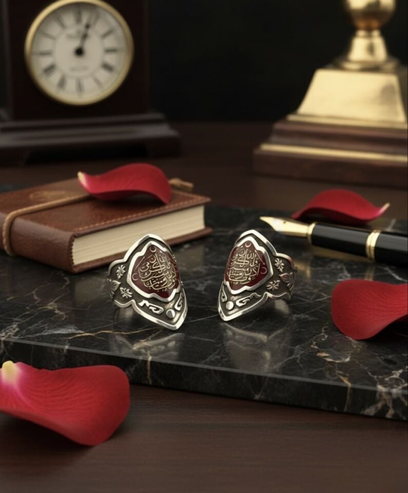 Kişiselleştirilebilir Yazılı Gümüş Zihgir Yüzük - Kırmızı Mine Kaplama