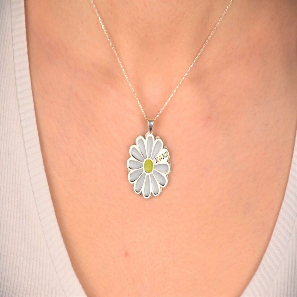 Anılarla Dolu Papatya Kolye – Fotoğraf Saklama Özellikli Kişisel Hediye Gümüş - Silver - 55 cm