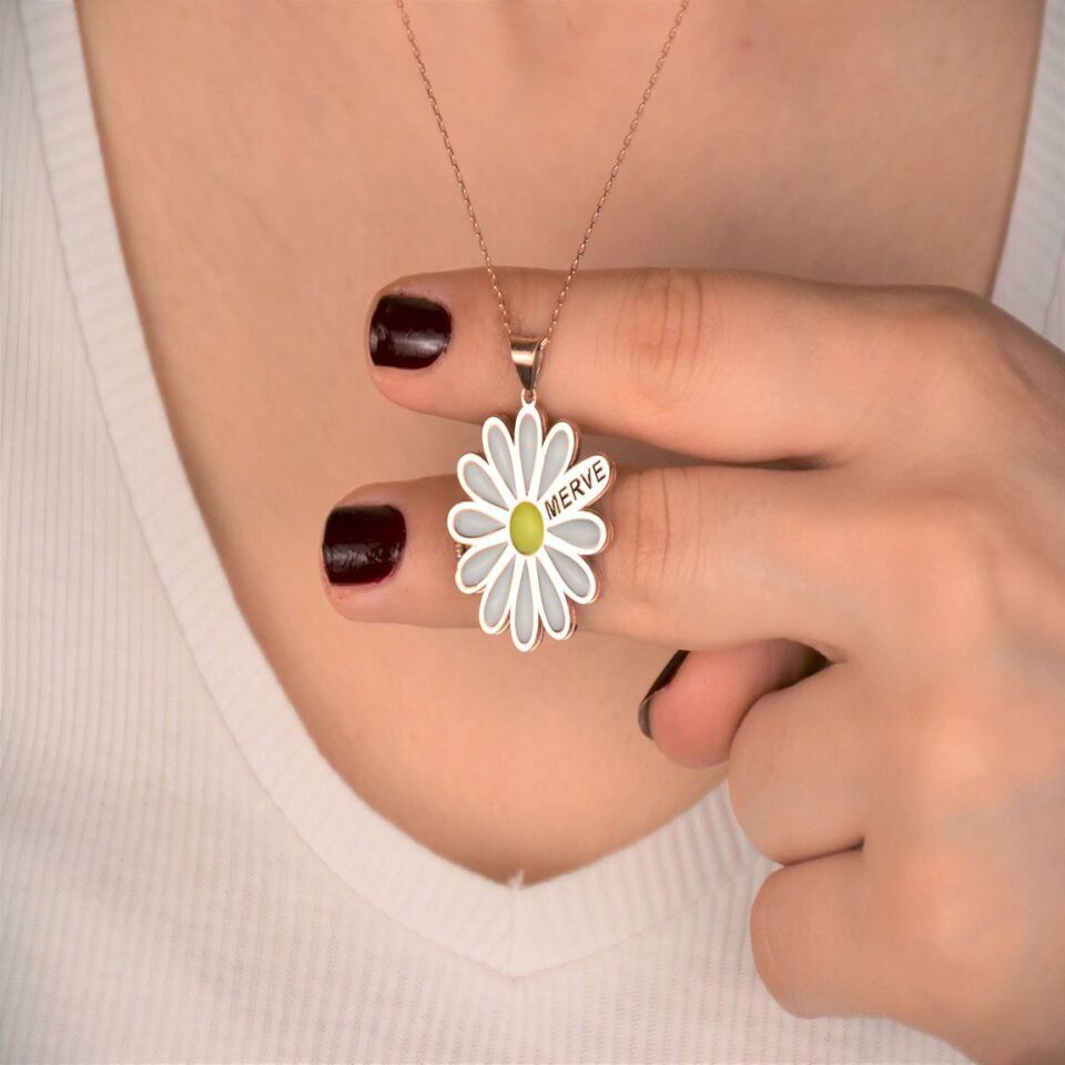 Anılarla Dolu Papatya Kolye – Fotoğraf Saklama Özellikli Kişisel Hediye Gümüş - Silver - 55 cm