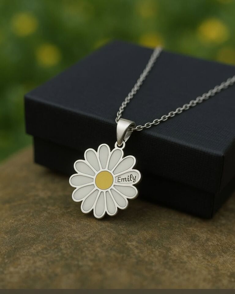 Anılarla Dolu Papatya Kolye – Fotoğraf Saklama Özellikli Kişisel Hediye Gümüş - Silver - 55 cm