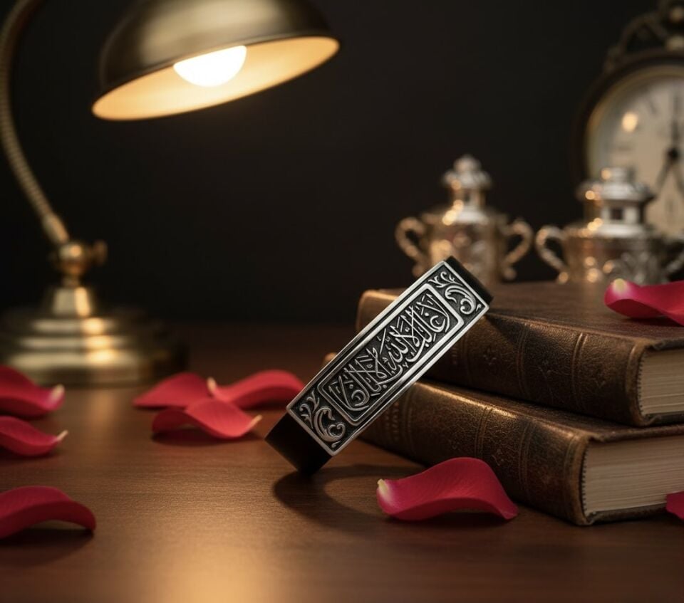 Kişiselleştirilebilir Gümüş Plaka Deri Bileklik - Arapça Yazılı Özel Tasarım