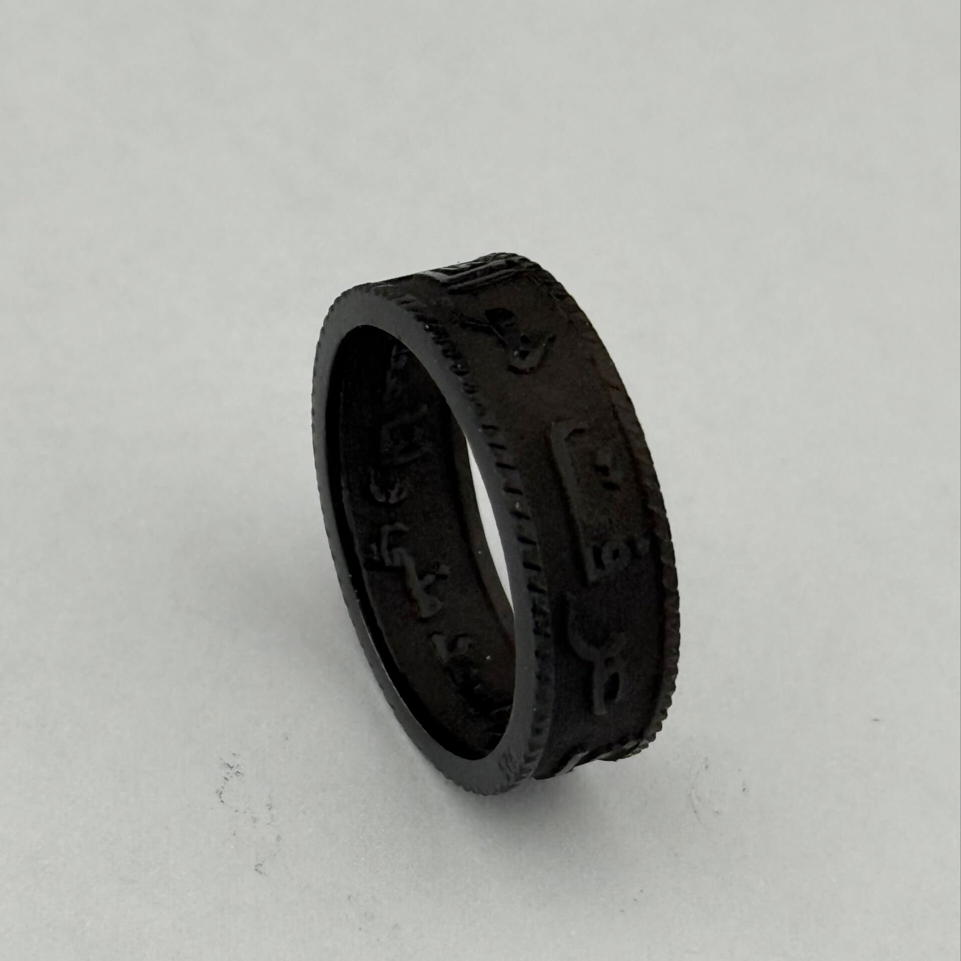 Mat Siyah İşlemeli 925 Ayar Gümüş İslami Alyans - Kişiye Özel Yazılı