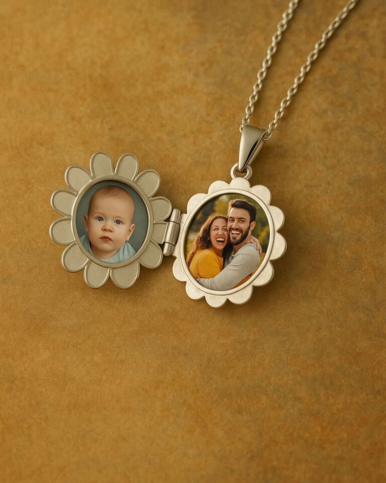 Anılarla Dolu Papatya Kolye – Fotoğraf Saklama Özellikli Kişisel Hediye Rose Altın  - 65 cm