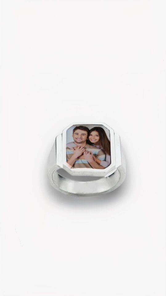 Babalar Günü Hediyesi – Isıya Duyarlı Kişiye Özel Fotoğraflı Gümüş Erkek Yüzük 11 - Gümüş - Silver