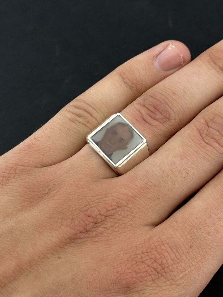Babalar Günü Hediyesi – Isıya Duyarlı Kişiye Özel Fotoğraflı Gümüş Erkek Yüzük 21 - Gümüş - Silver
