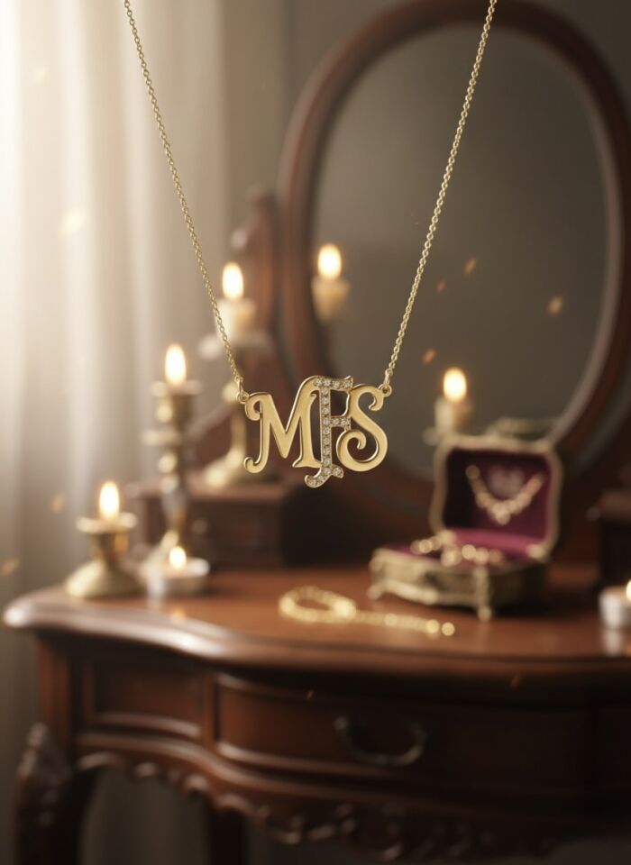 Kişiye Özel Taşlı Monogram Harf Kolye - Üçlü Harf Tasarımı