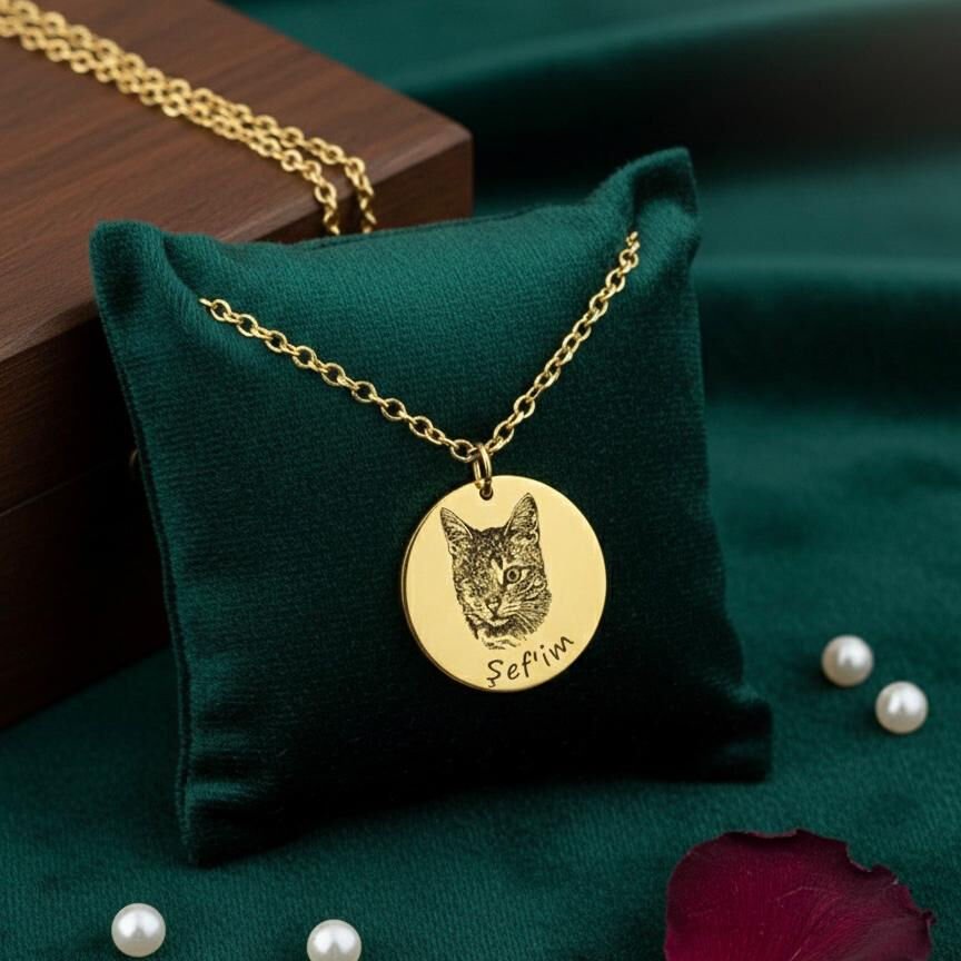 Kişiye Özel Fotoğraf İşlemeli Kedi Kolye | Gümüş Pet Kolye Takı