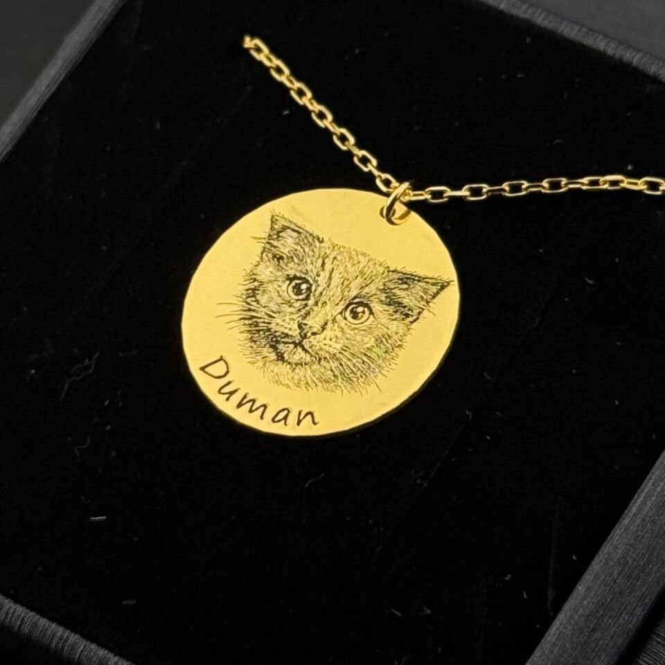 Kişiye Özel Fotoğraf İşlemeli Kedi Kolye | Gümüş Pet Kolye Takı