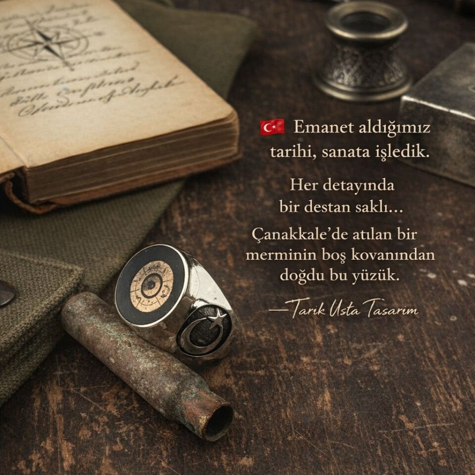 Özel Tasarım Çanakkale Savaşı Mermi Kovanı Montürlü Gümüş Yüzük