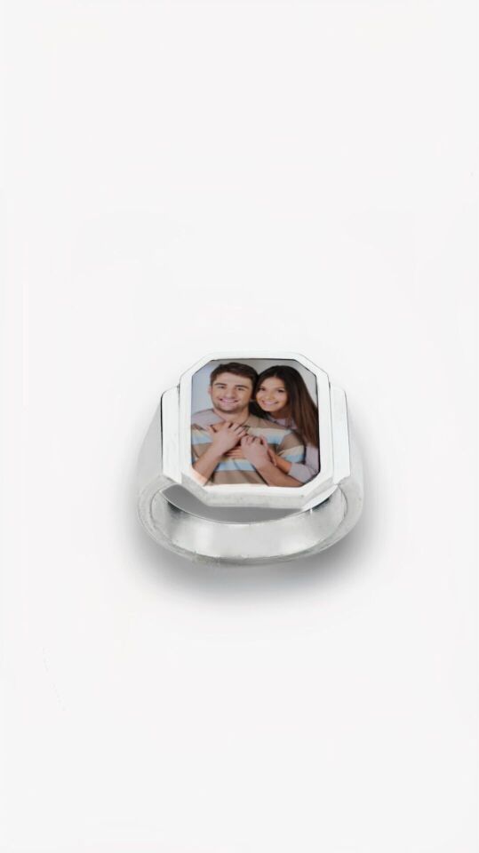 Isıya Duyarlı Kişiye Özel Fotoğraflı Gümüş Erkek Yüzük- Babalar Günü Hediyesi 11 - Sarı Altın 