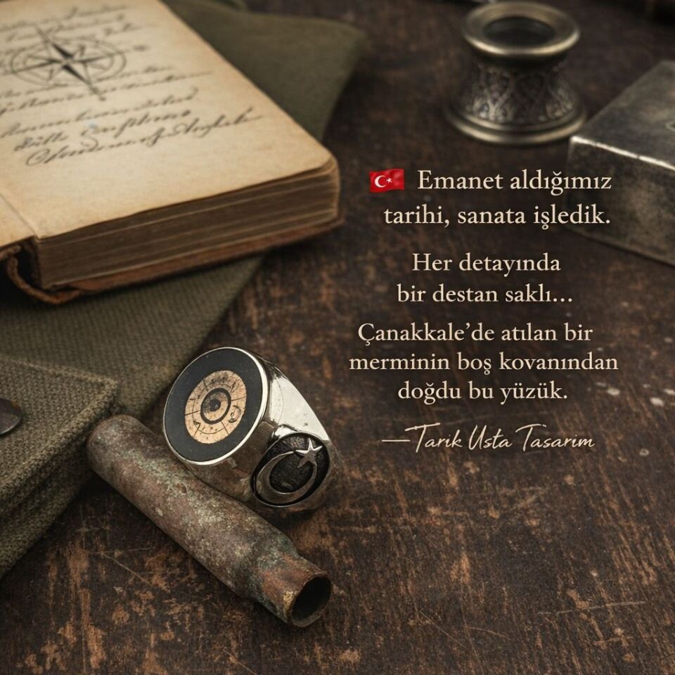 Çanakkale Savaşı Mermi Kovanı Tasarımlı 925 Ayar Gümüş Erkek Yüzük