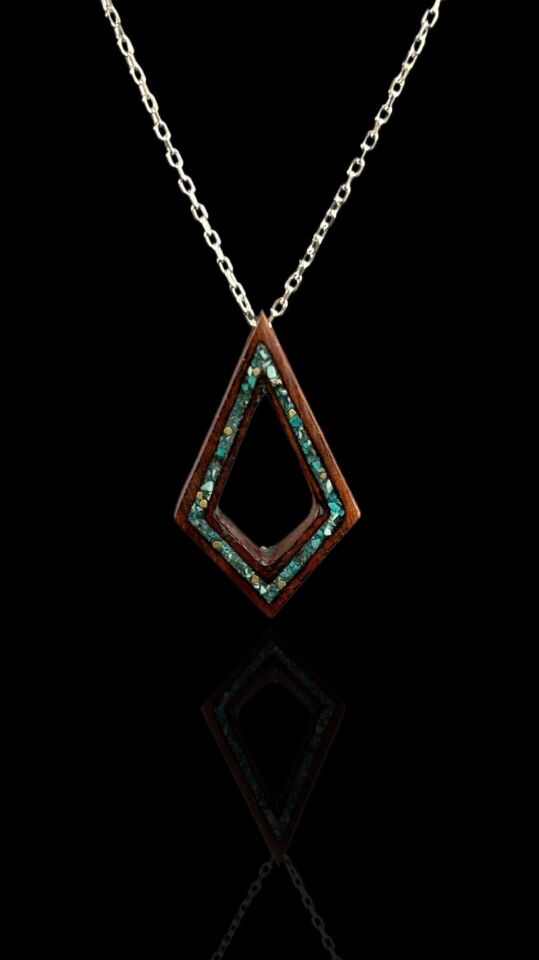 Zeytin Ağacı Motifli, Turkuaz ve Firuze Taşlı Prizma Kolye 50 cm