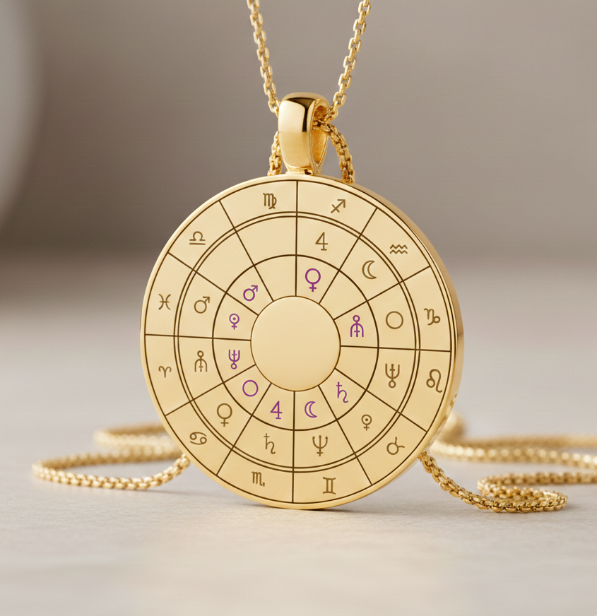 Lüks Gold Natal Harita Kolye: Doğum Haritanıza Özel El İşçiliği Takı