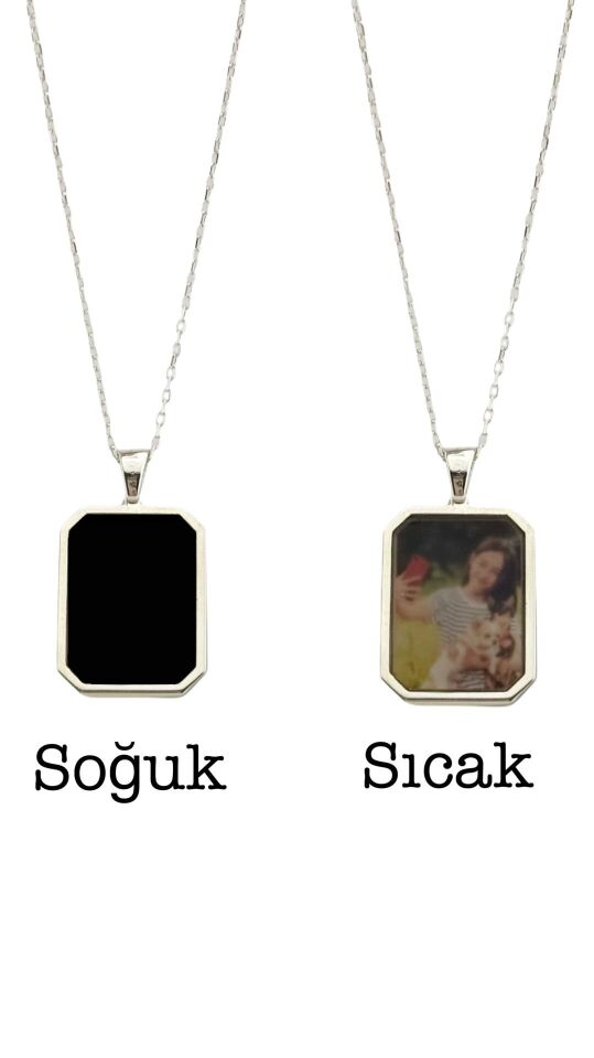 Sihirli Kolye – 925 Ayar Gümüş, Isıyla Görüntü Beliren Kişiye Özel Kadın Kolyesi Sarı Altın  - 60 cm