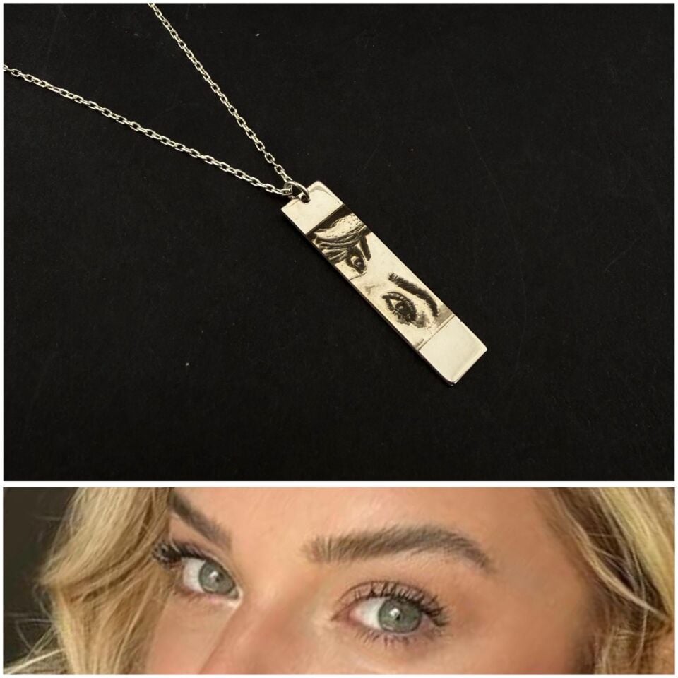 Kişiye Özel Bakış Kolyesi – Fotoğraftan Özel Tasarım Göz Gravür Kolye – Bakır Üzeri Özel İşleme – Hediyelik Özel Tasarım Kolye