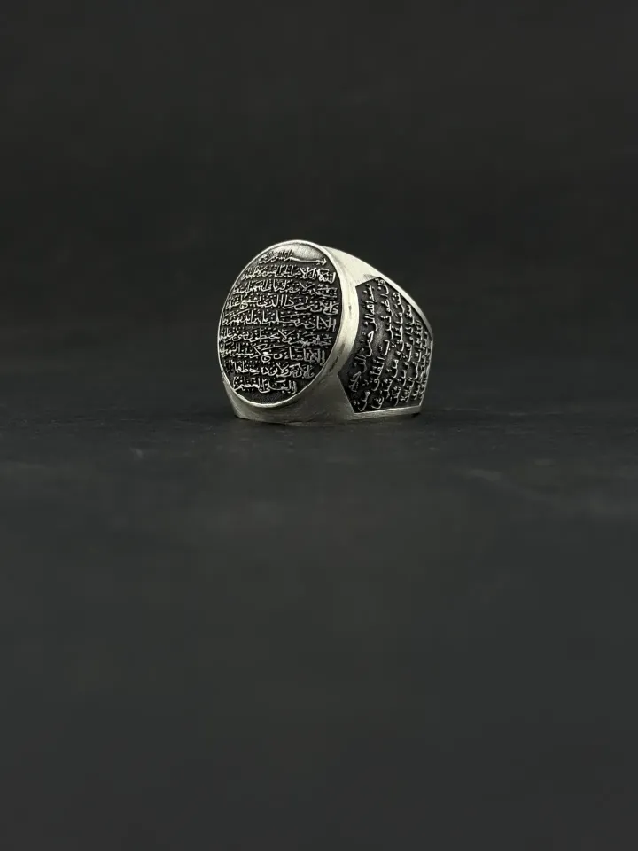 925 Ayar Gümüş Ayetel Kürsi, Felak ve Nas Dualı Erkek Yüzük – Mescid-i Aksa İşlemeli Koruyucu Yüzük Gümüş - Silver - 12
