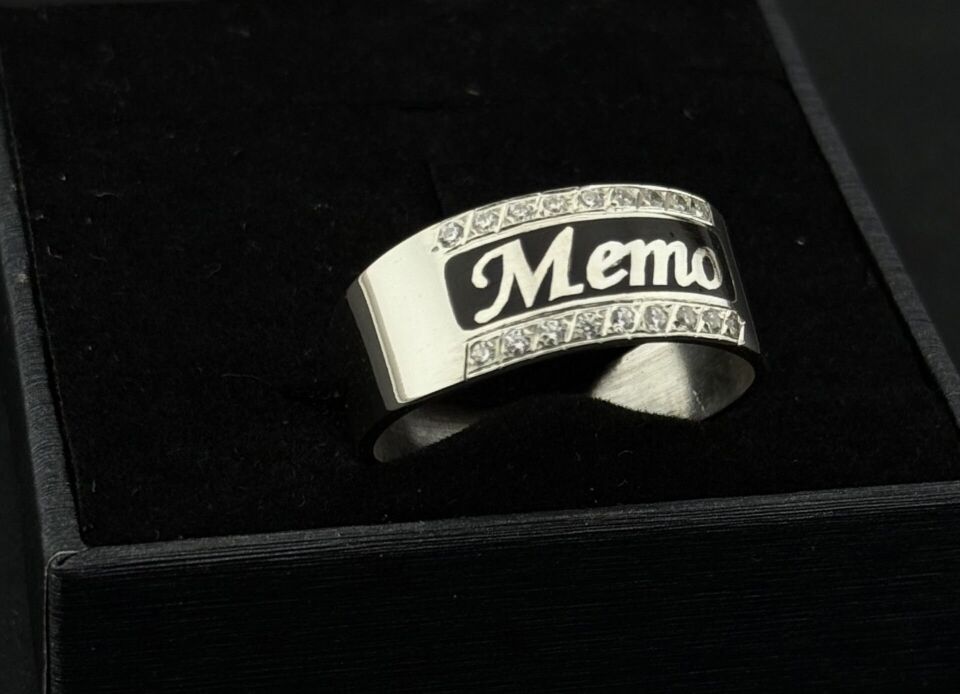 925 Ayar Gümüş İsim Yazılabilir Taşlı Erkek Yüzük – Kişiye Özel Hediye Gümüş - Silver - 9