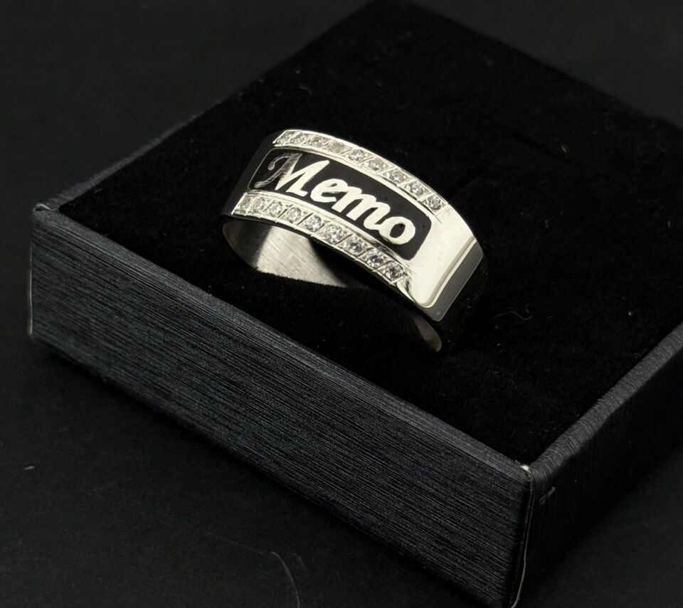 925 Ayar Gümüş İsim Yazılabilir Taşlı Erkek Yüzük – Kişiye Özel Hediye Sarı Altın  - 17