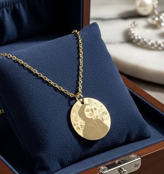 Fotoğraf İşlemeli 20mm Çelik Kolye | Hediye Kutulu | Gümüş & Gold