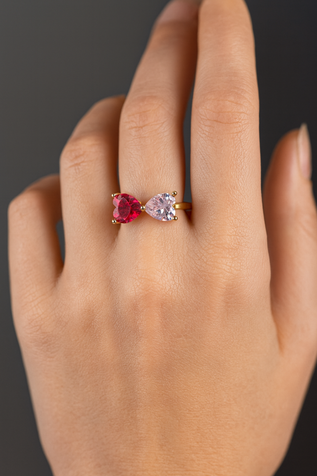 İki Kalpli Doğum Taşı Yüzük – Kişiye Özel Altın Kaplama Aile Yüzüğü | Anne Çocuk Hediye | Sevgili ve Eşlere Özel Anlamlı Takı