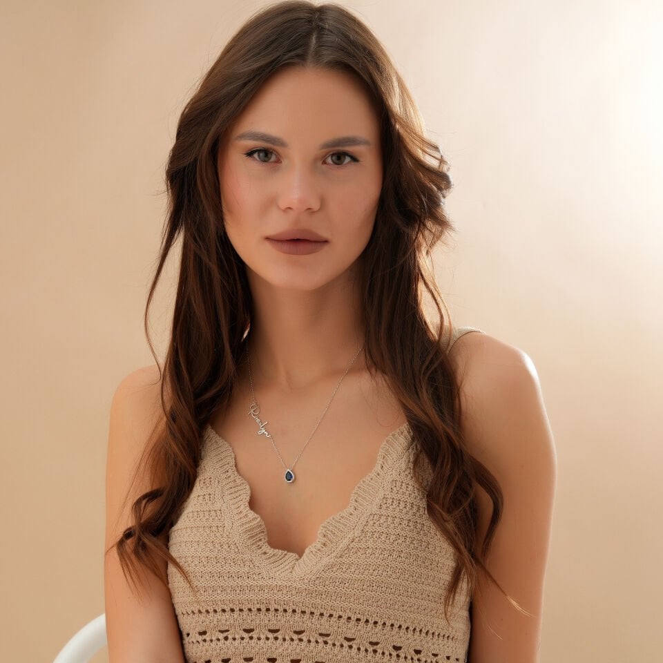 Kişiye Özel İsimli Damla Doğum Taşı Kolye | Gold & Gümüş & Rose Kaplama