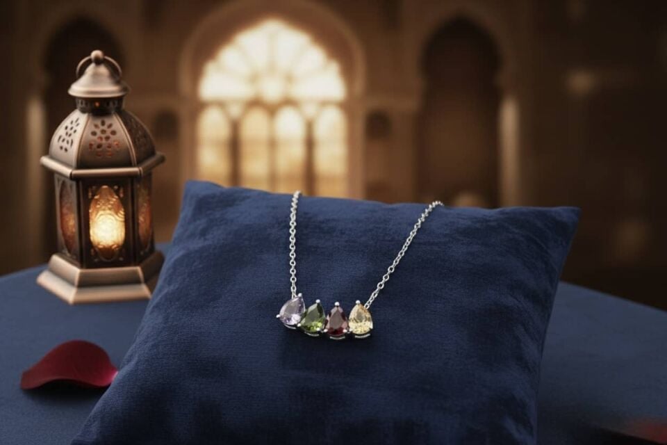 Damla Kesim Renkli Taşlı Aile Kolyesi - 1'den 5'e Taş Seçeneği