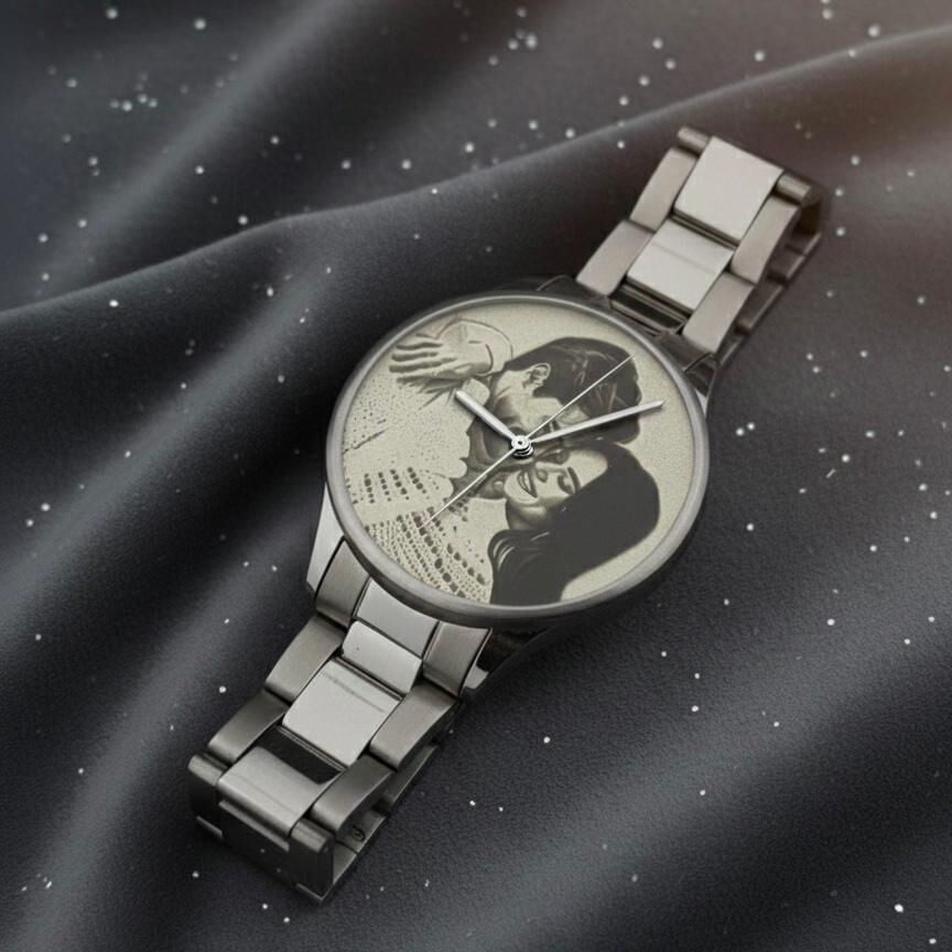 Kişiye Özel Gümüş Plaka Resimli Saat - Sevgililer Günü Hediyesi